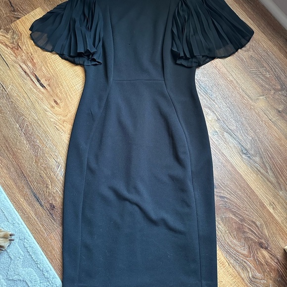 Calvin Klein Black Midi Dress with Pleated Sleeves - Picture 1 of 5